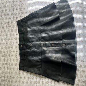 NWT Haute Monde Black Faux Leather A-Line Button-Front Mini Skirt